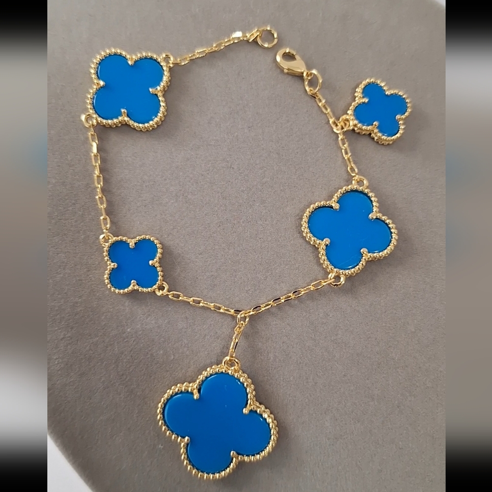 Sky blue Enamel Dangle clover bracelet